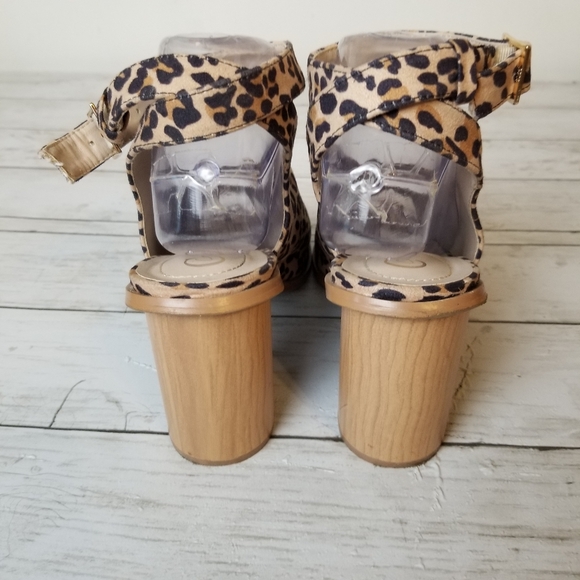 Cato C Comfort Leopard Print Open Toe Wrap Ankle Round Faux Wood Heel Sandal - Picture 8 of 13